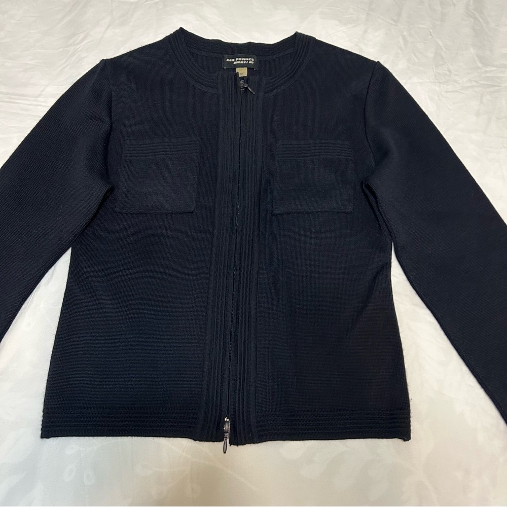 AIR FRANCE Stewardess Uniform Sweater Cardigan Women 38 Vintage Y2K Blue Wool